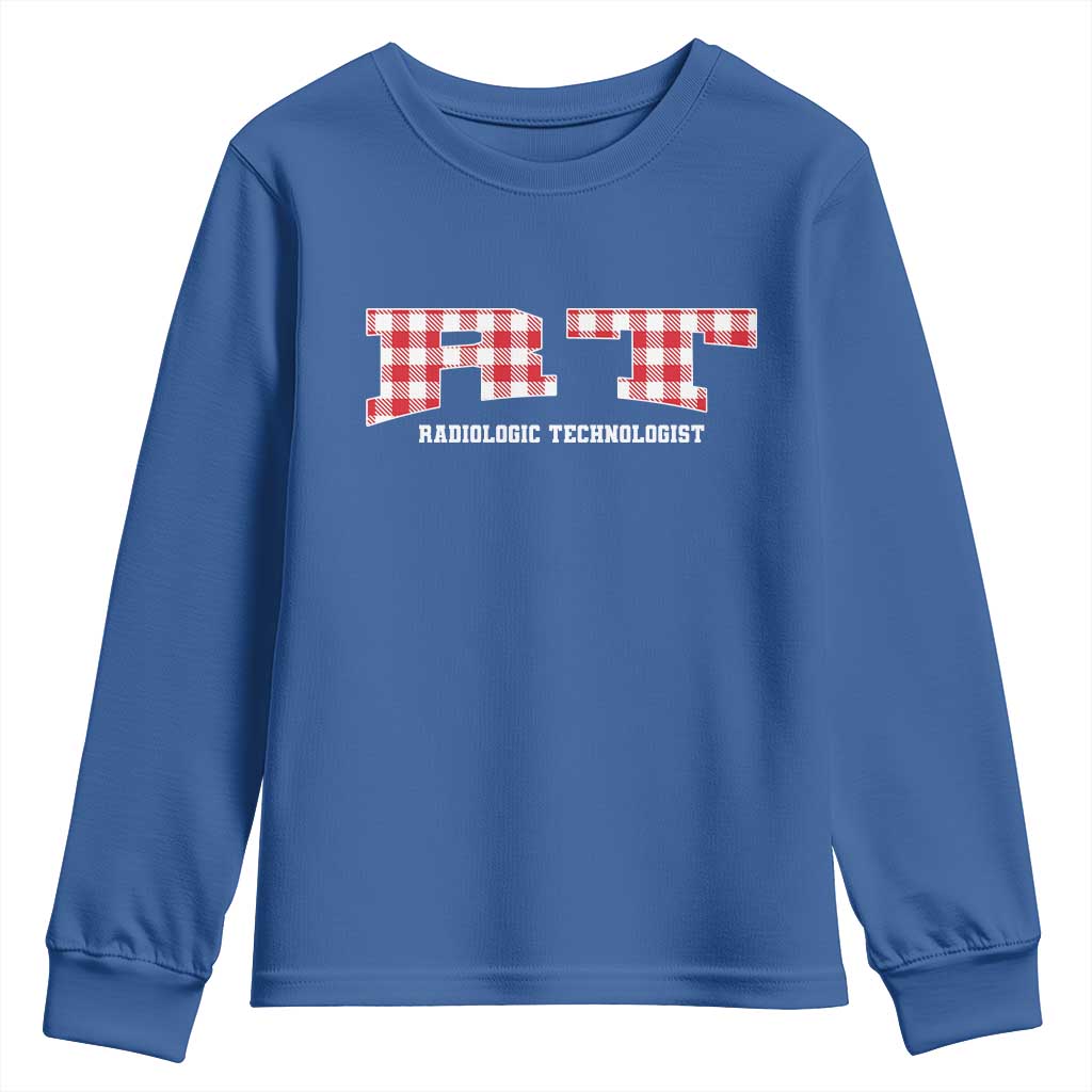 Christmas Radiology Technologist Youth Sweatshirt Buffalo Plaid RT Rad Tech Gift TS10 Royal Blue Print Your Wear