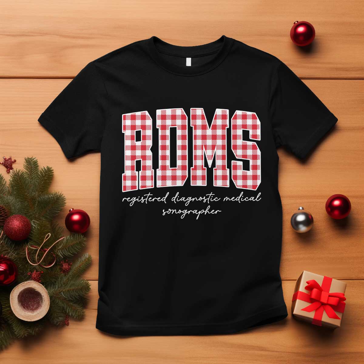 Christmas RDMS T Shirt Buffalo Plaid Sonographer Ultrasound Tech Gift - Print Your Wear