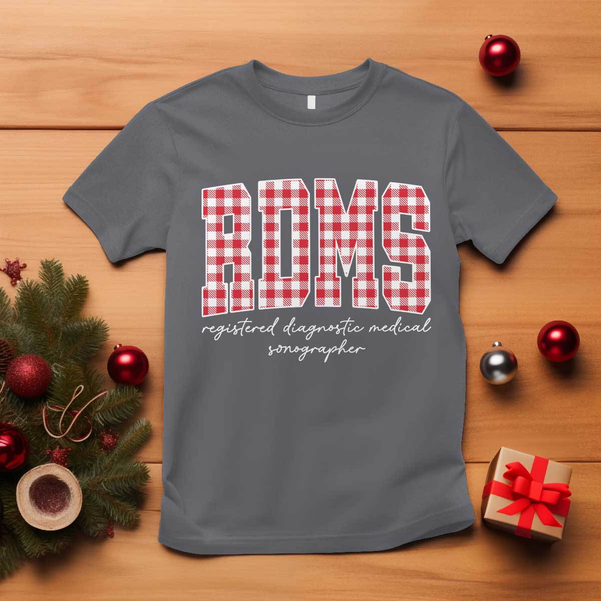 Christmas RDMS T Shirt Buffalo Plaid Sonographer Ultrasound Tech Gift - Print Your Wear