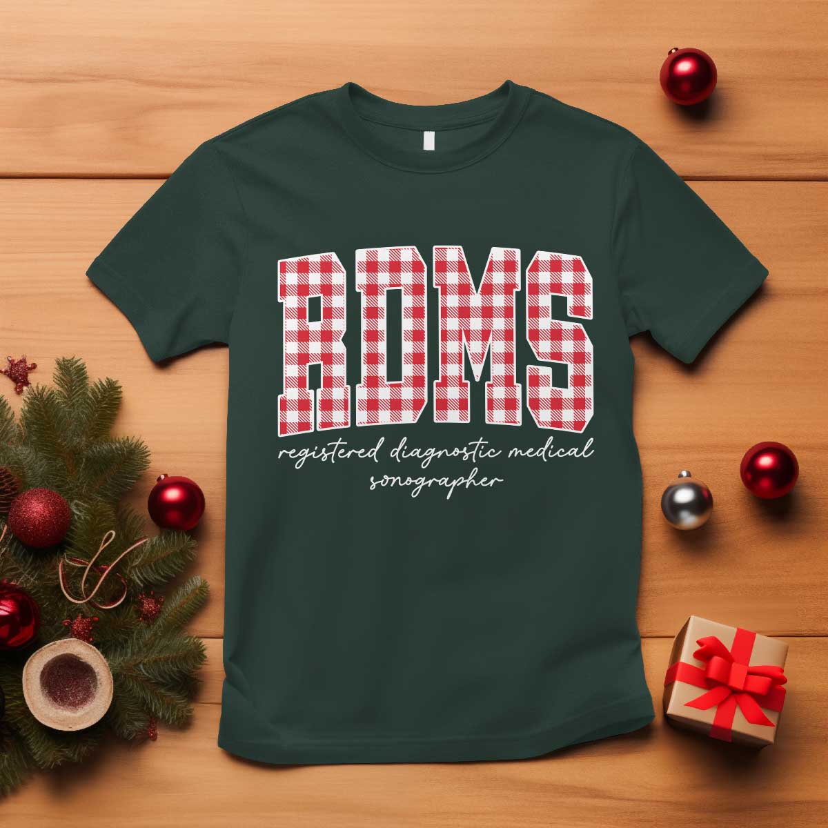 Christmas RDMS T Shirt Buffalo Plaid Sonographer Ultrasound Tech Gift TS10 Dark Forest Green Print Your Wear