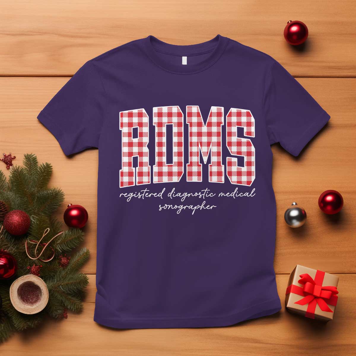 Christmas RDMS T Shirt Buffalo Plaid Sonographer Ultrasound Tech Gift - Print Your Wear
