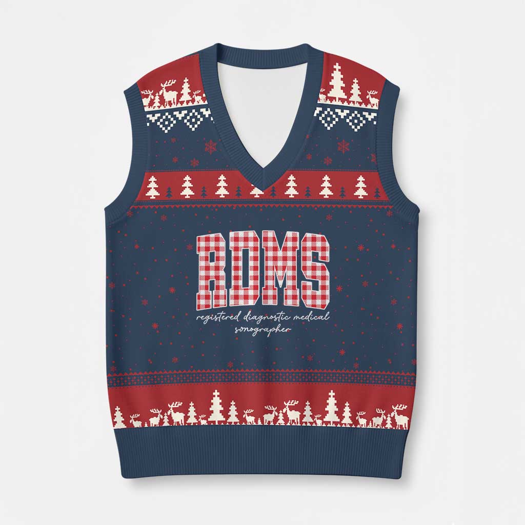 Xmas RDMS V-Neck Knit Sweater Vest Buffalo Plaid Sonographer Ultrasound Tech Gift TS10 Navy Red Print Your Wear