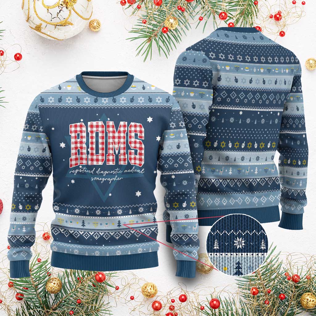 Christmas RDMS Hanukkah Ugly Sweater Buffalo Plaid Sonographer Ultrasound Tech Gift TS10 Navy Light Blue Print Your Wear