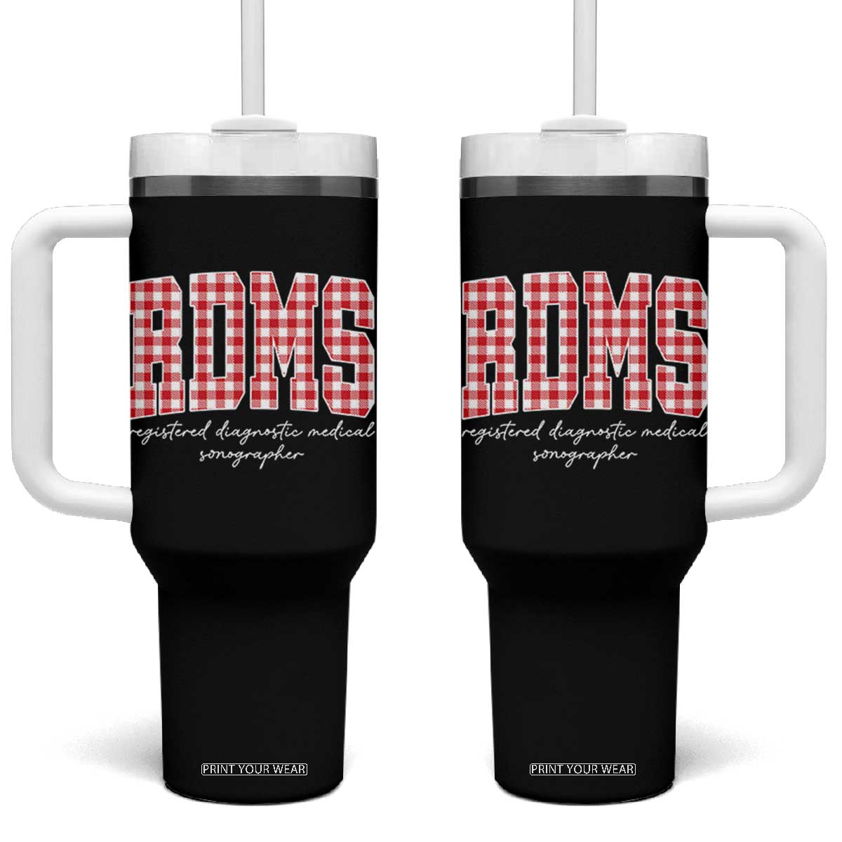 Christmas RDMS Tumbler With Handle Buffalo Plaid Sonographer Ultrasound Tech Gift - Print Your Wear