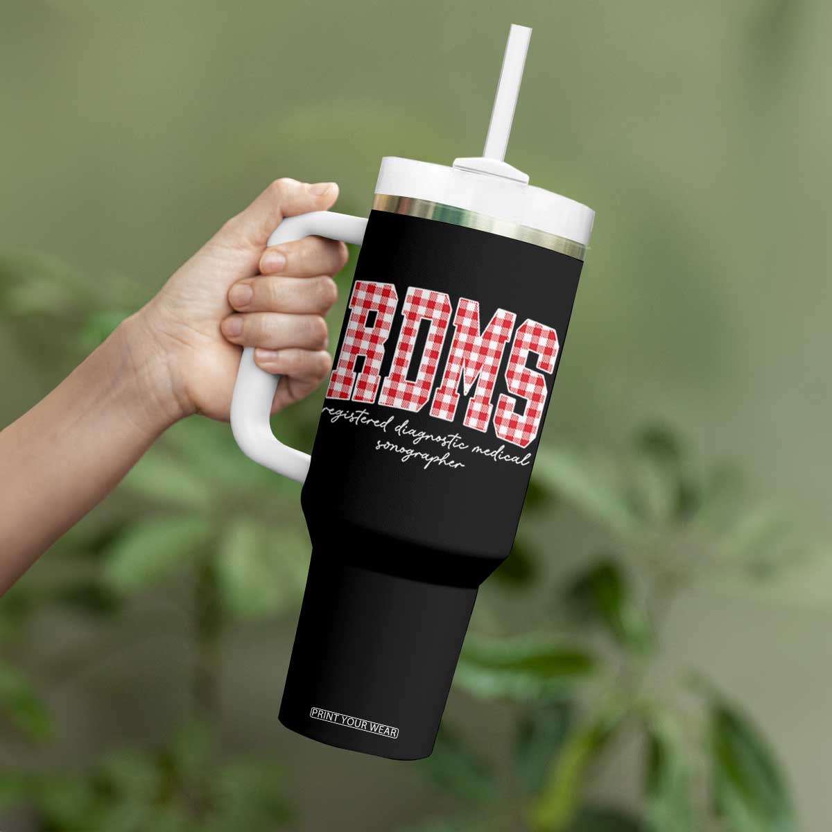 Christmas RDMS Tumbler With Handle Buffalo Plaid Sonographer Ultrasound Tech Gift - Print Your Wear