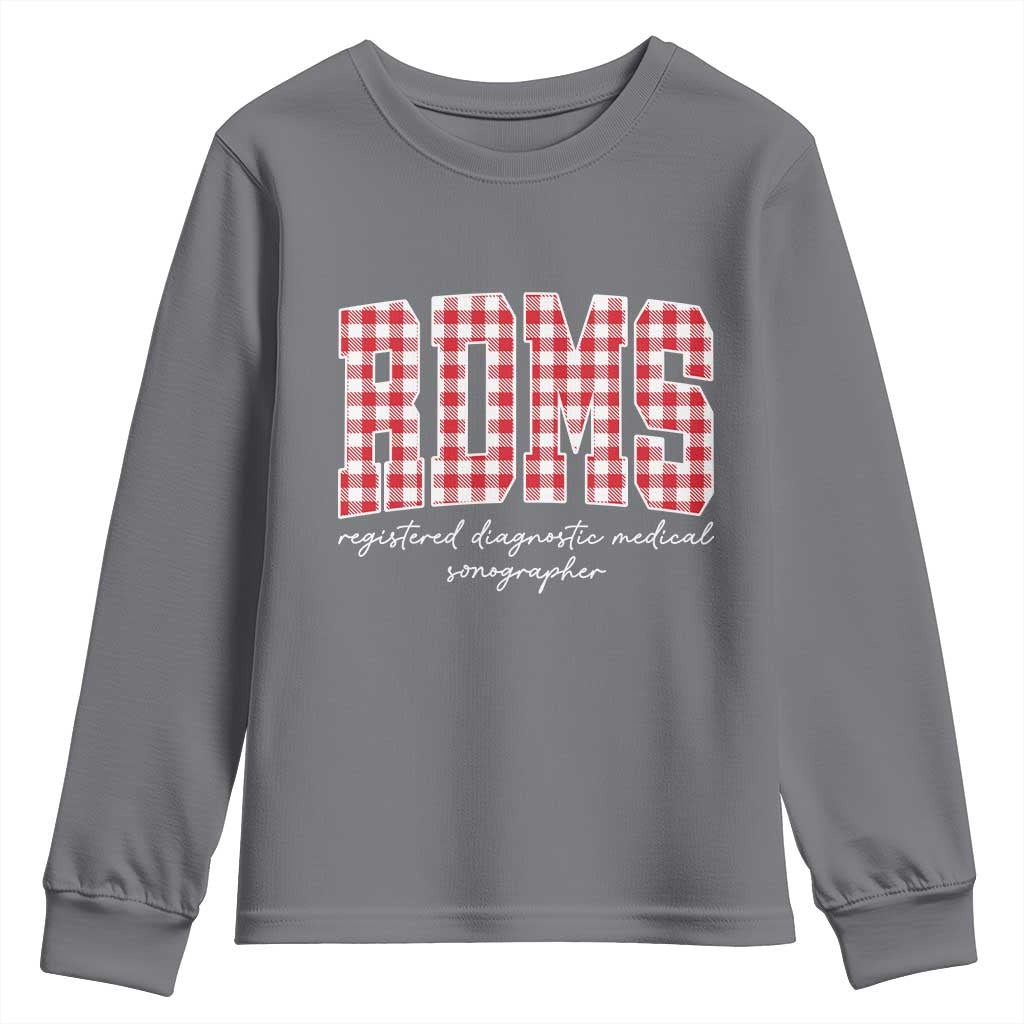 Christmas RDMS Youth Sweatshirt Buffalo Plaid Sonographer Ultrasound Tech Gift TS10 Charcoal Print Your Wear
