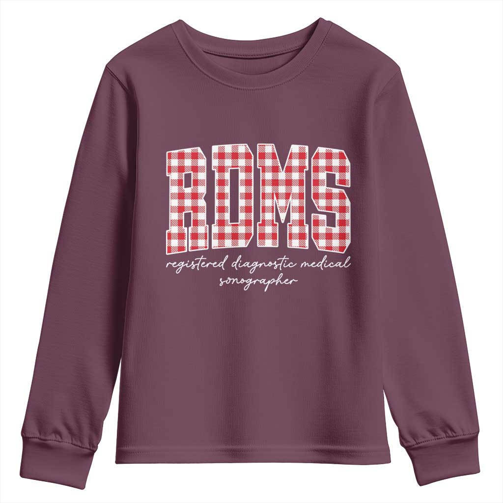 Christmas RDMS Youth Sweatshirt Buffalo Plaid Sonographer Ultrasound Tech Gift TS10 Maroon Print Your Wear