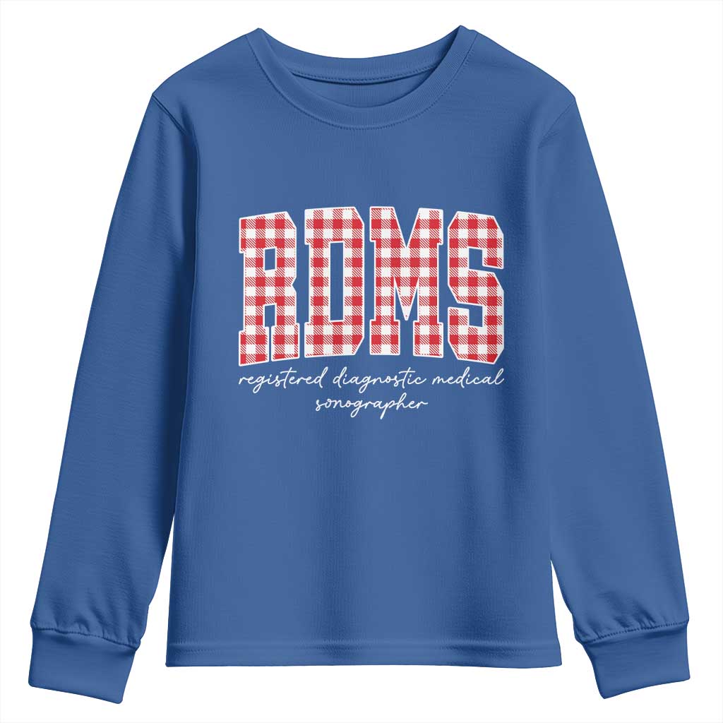 Christmas RDMS Youth Sweatshirt Buffalo Plaid Sonographer Ultrasound Tech Gift TS10 Royal Blue Print Your Wear