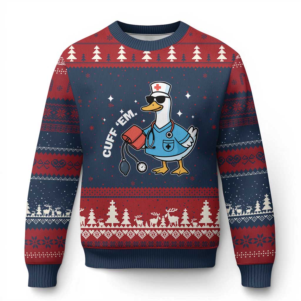 Goose Nurse Ugly Christmas Sweater Cuff Em Cute Nursing Graduation Gift TS10 Navy Red Print Your Wear