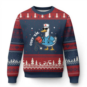 Goose Nurse Ugly Christmas Sweater Cuff Em Cute Nursing Graduation Gift TS10 Navy Red Print Your Wear