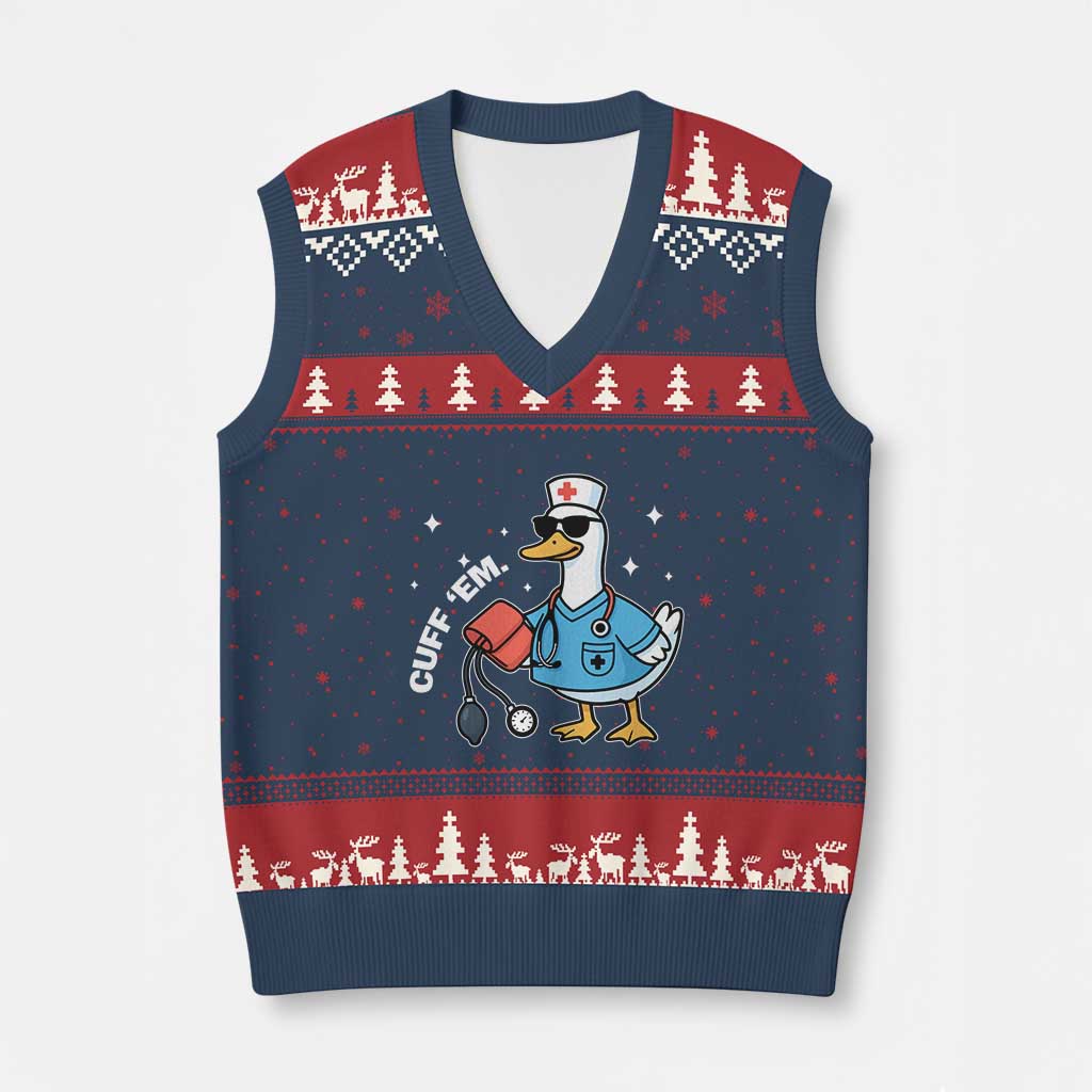 Goose Nurse V-Neck Knit Sweater Vest Cuff Em Cute Nursing Graduation Gift TS10 Navy Red Print Your Wear