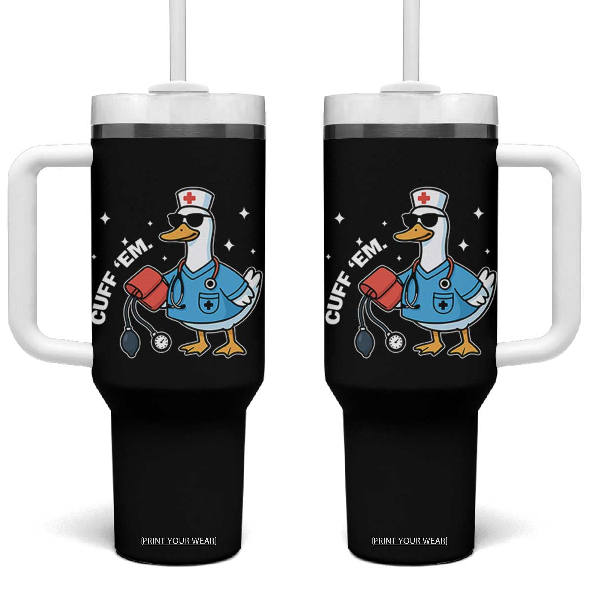 Goose Nurse Tumbler With Handle Cuff Em Cute Nursing Graduation Gift TS10 One Size: 40 oz Black Print Your Wear