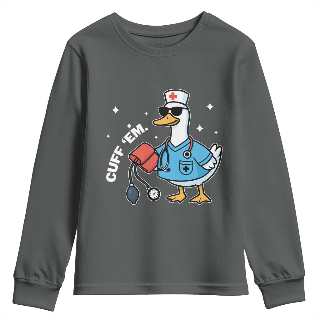 Goose Nurse Youth Sweatshirt Cuff Em Cute Nursing Graduation Gift TS10 Dark Heather Print Your Wear