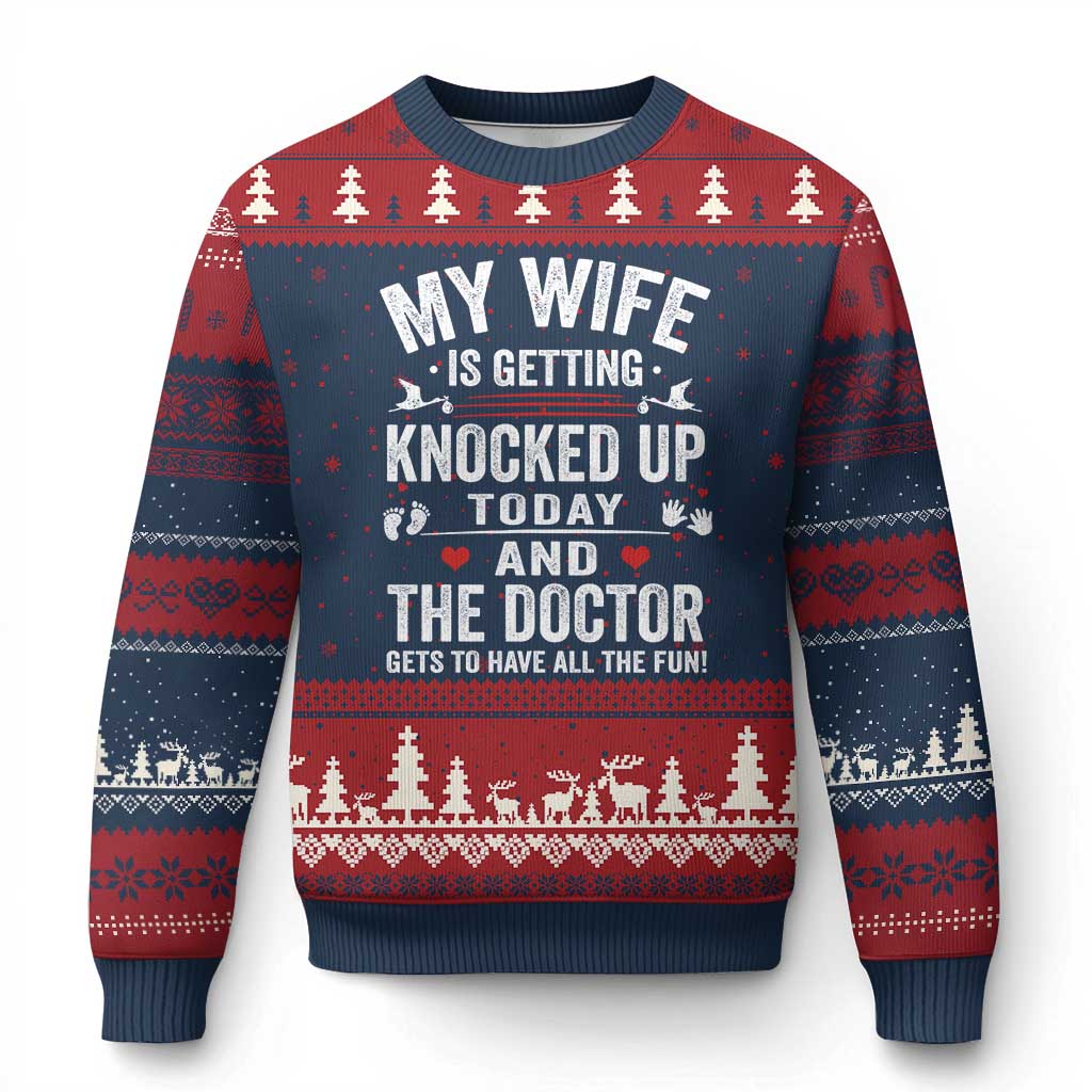 IVF Dad Ugly Christmas Sweater Wife Knocked Up For Embryo Transfer Day TS10 Navy Red Print Your Wear