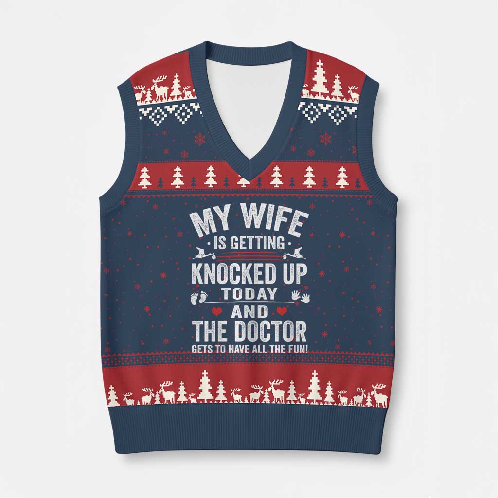 IVF Dad V-Neck Knit Sweater Vest Wife Knocked Up For Embryo Transfer Day TS10 Navy Red Print Your Wear
