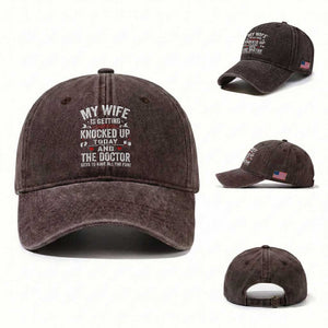 IVF Dad Washed Cotton Baseball Cap Wife Knocked Up For Embryo Transfer Day TS10 Washed Cap Universal Fit Dark Brown Print Your Wear