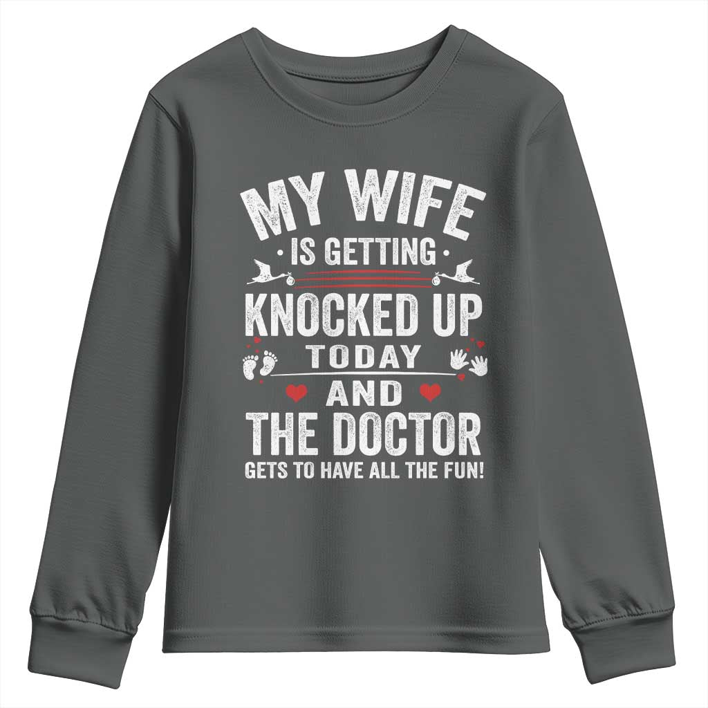 IVF Dad Youth Sweatshirt Wife Knocked Up For Embryo Transfer Day TS10 Dark Heather Print Your Wear