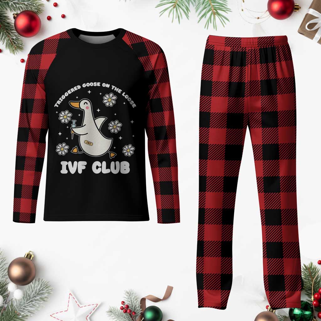 Funny IVF Plaid Pajama Set Triggered Goose On The Loose Infertility Support Gift TS10 Buffalo Plaid Print Your Wear