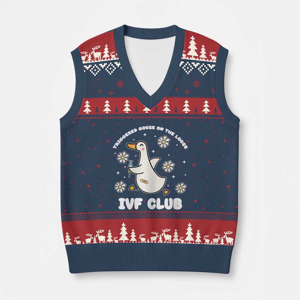Funny IVF V-Neck Knit Sweater Vest Triggered Goose On The Loose Infertility Support Gift TS10 Navy Red Print Your Wear