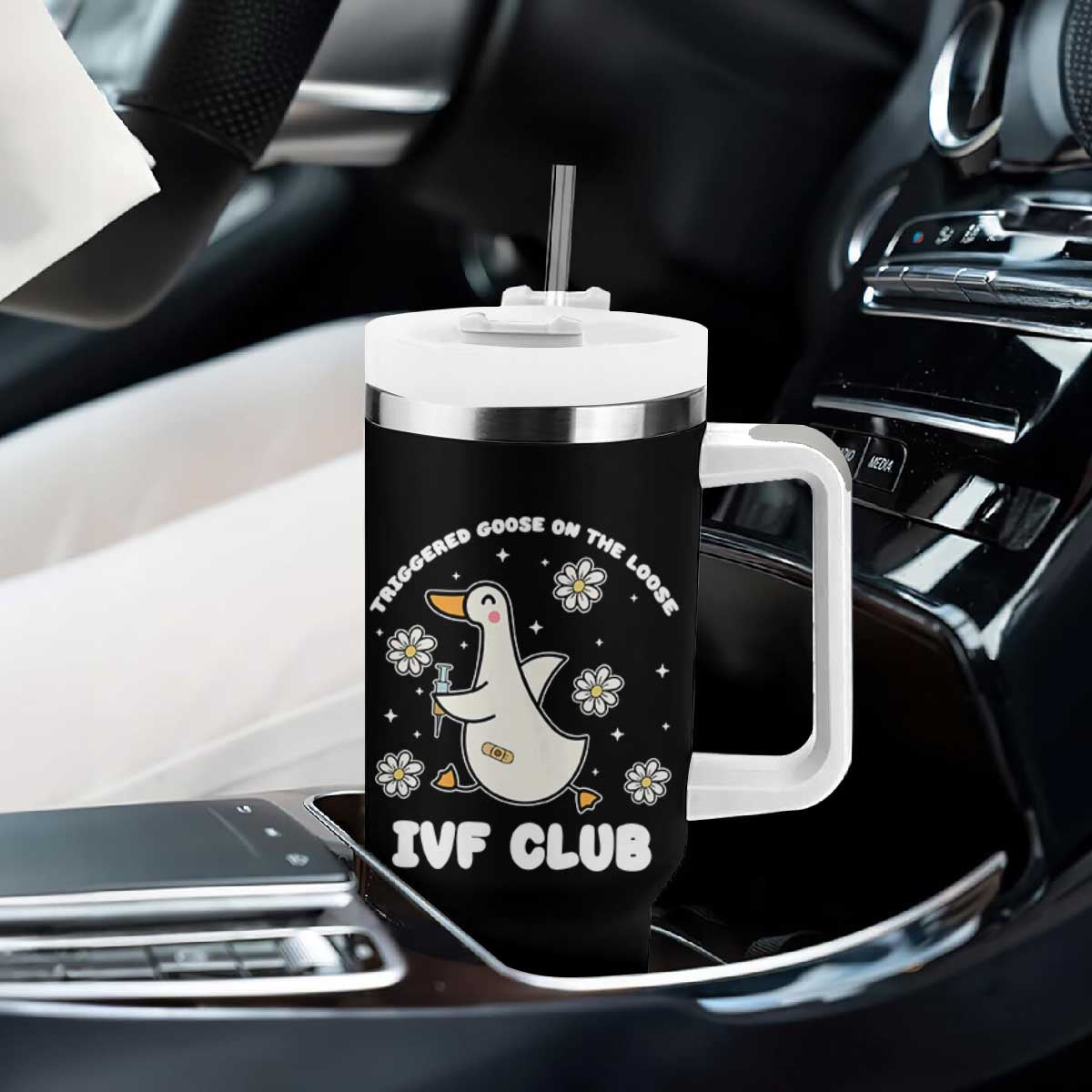 Funny IVF Tumbler With Handle Triggered Goose On The Loose Infertility Support Gift TS10 Print Your Wear