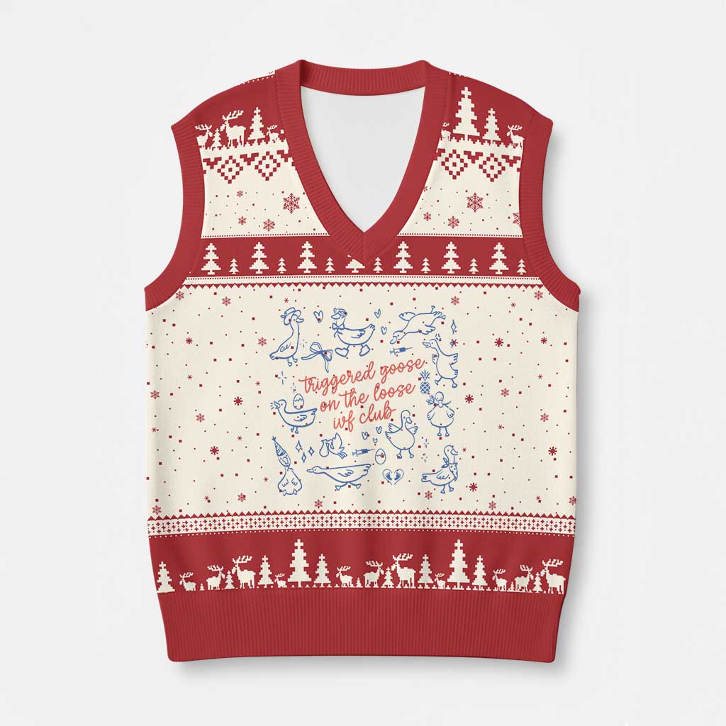 Funny IVF V-Neck Knit Sweater Vest Triggered Goose On The Loose Infertility Support TS10 Beige Red Print Your Wear