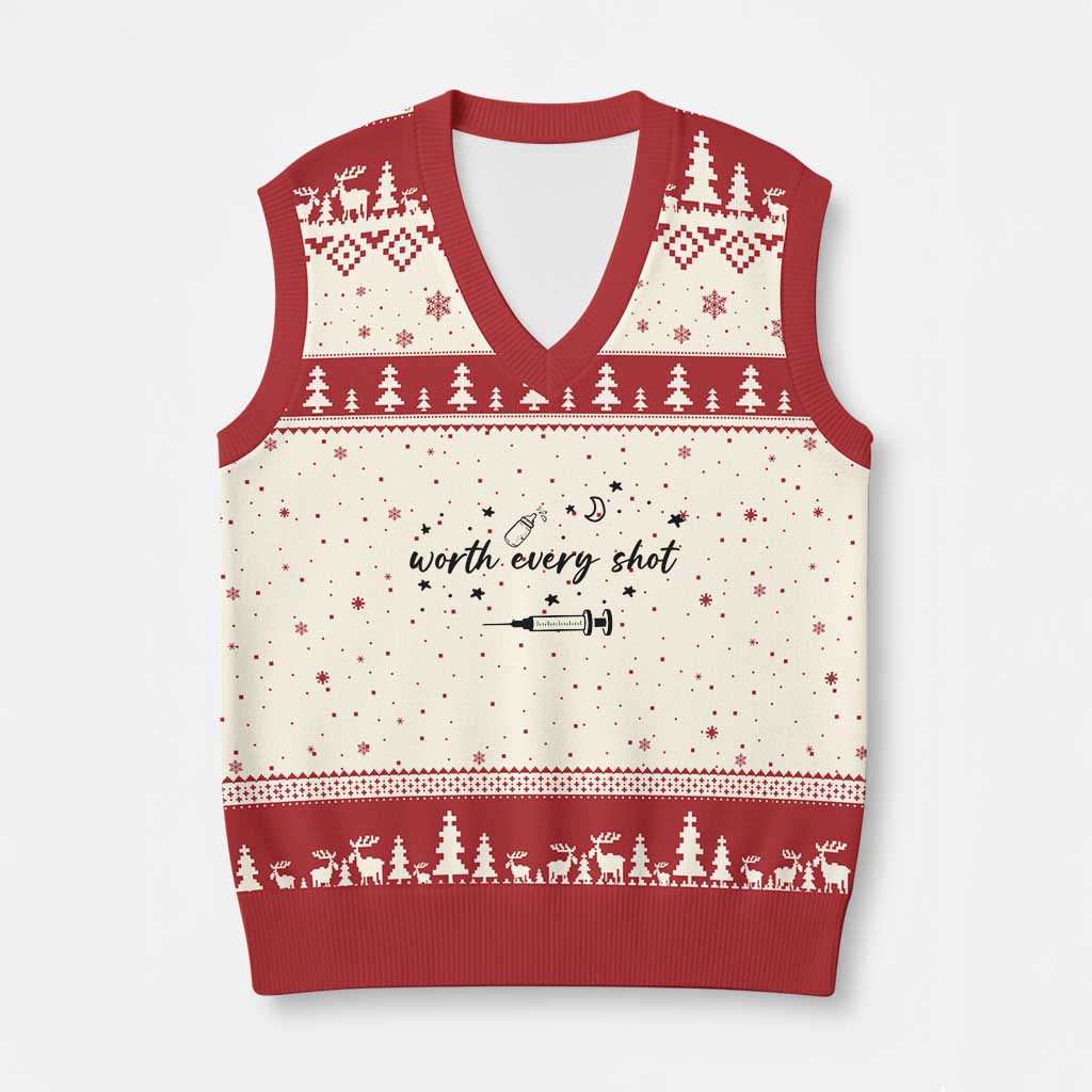 Worth Every Shot V-Neck Knit Sweater Vest IVF Baby Pregnancy Announcement TS10 Beige Red Print Your Wear