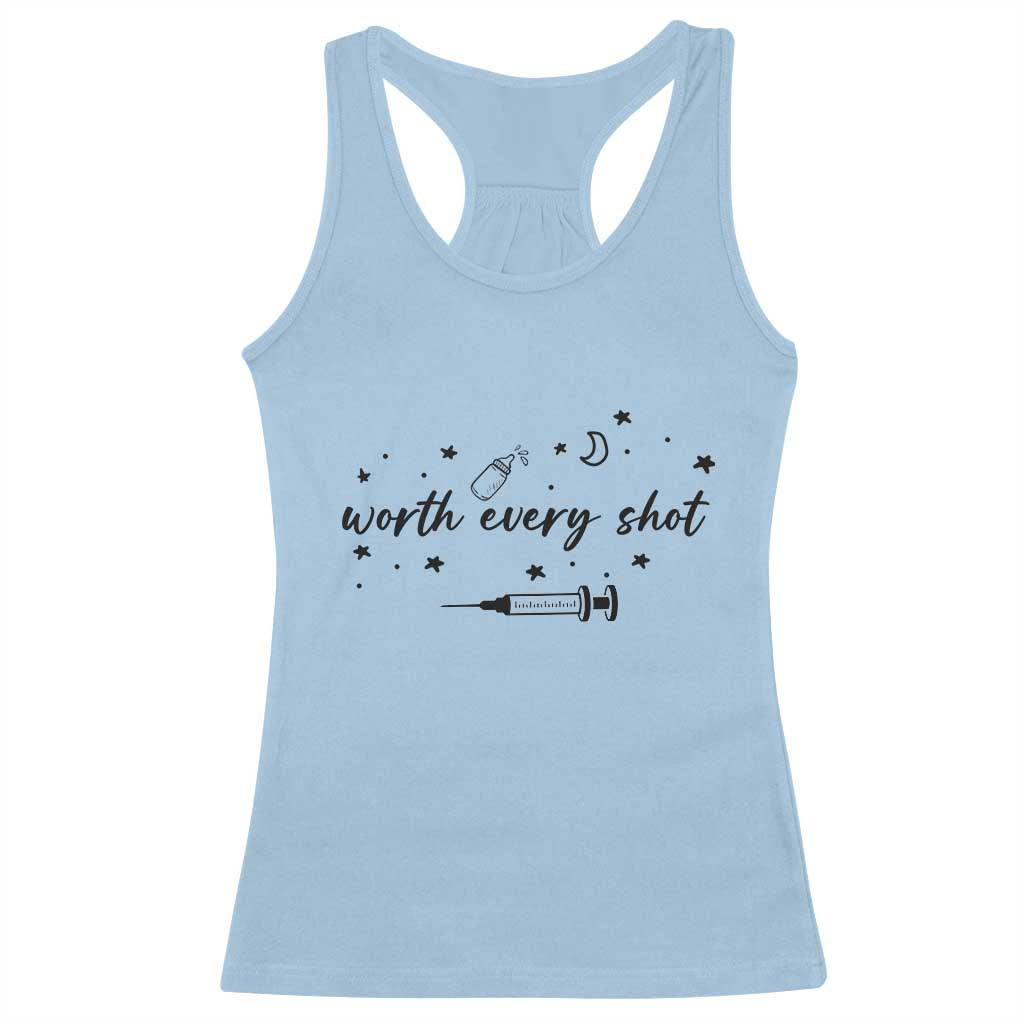 Worth Every Shot Racerback Tank Top IVF Baby Pregnancy Announcement TS10 Light Blue Print Your Wear