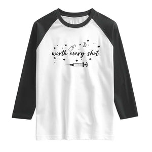 Worth Every Shot Raglan Shirt IVF Baby Pregnancy Announcement TS10 White Black Print Your Wear