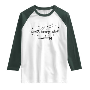 Worth Every Shot Raglan Shirt IVF Baby Pregnancy Announcement TS10 White Dark Forest Green Print Your Wear