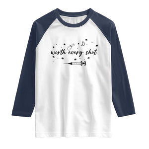 Worth Every Shot Raglan Shirt IVF Baby Pregnancy Announcement TS10 White Navy Print Your Wear