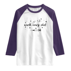 Worth Every Shot Raglan Shirt IVF Baby Pregnancy Announcement TS10 White Purple Print Your Wear