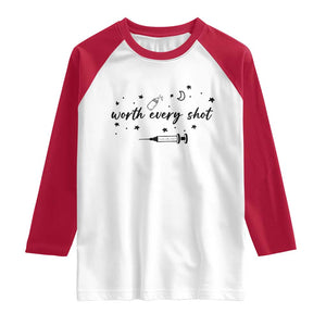 Worth Every Shot Raglan Shirt IVF Baby Pregnancy Announcement TS10 White Red Print Your Wear