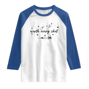 Worth Every Shot Raglan Shirt IVF Baby Pregnancy Announcement TS10 White Royal Print Your Wear