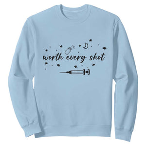 Worth Every Shot Sweatshirt IVF Baby Pregnancy Announcement TS10 Light Blue Print Your Wear
