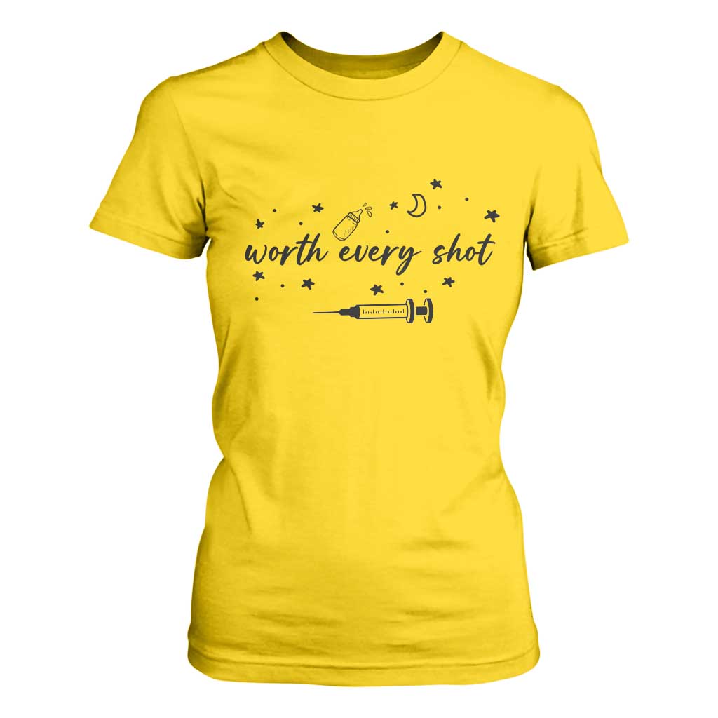 Worth Every Shot T Shirt For Women IVF Baby Pregnancy Announcement TS10 Daisy Print Your Wear