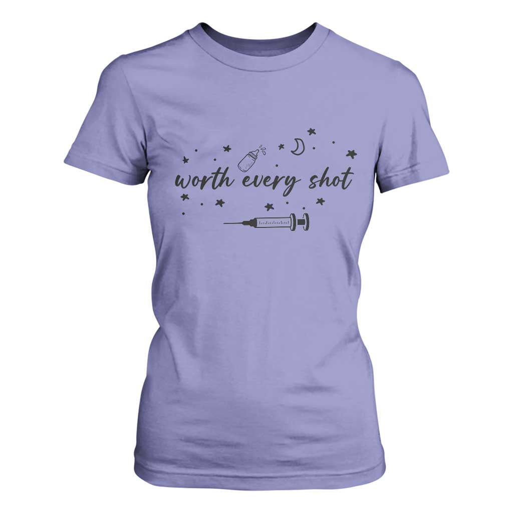 Worth Every Shot T Shirt For Women IVF Baby Pregnancy Announcement TS10 Violet Print Your Wear
