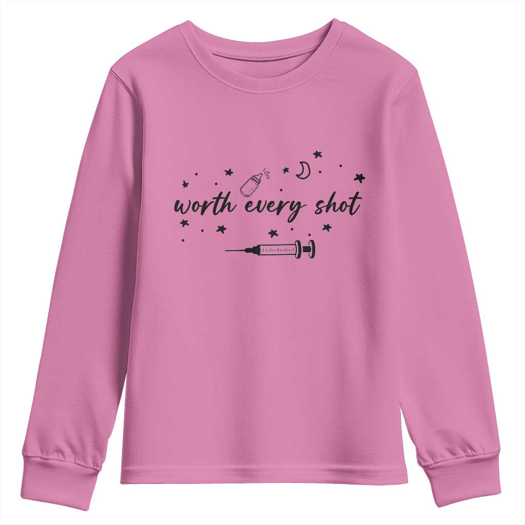 Worth Every Shot Youth Sweatshirt IVF Baby Pregnancy Announcement TS10 Azalea Print Your Wear