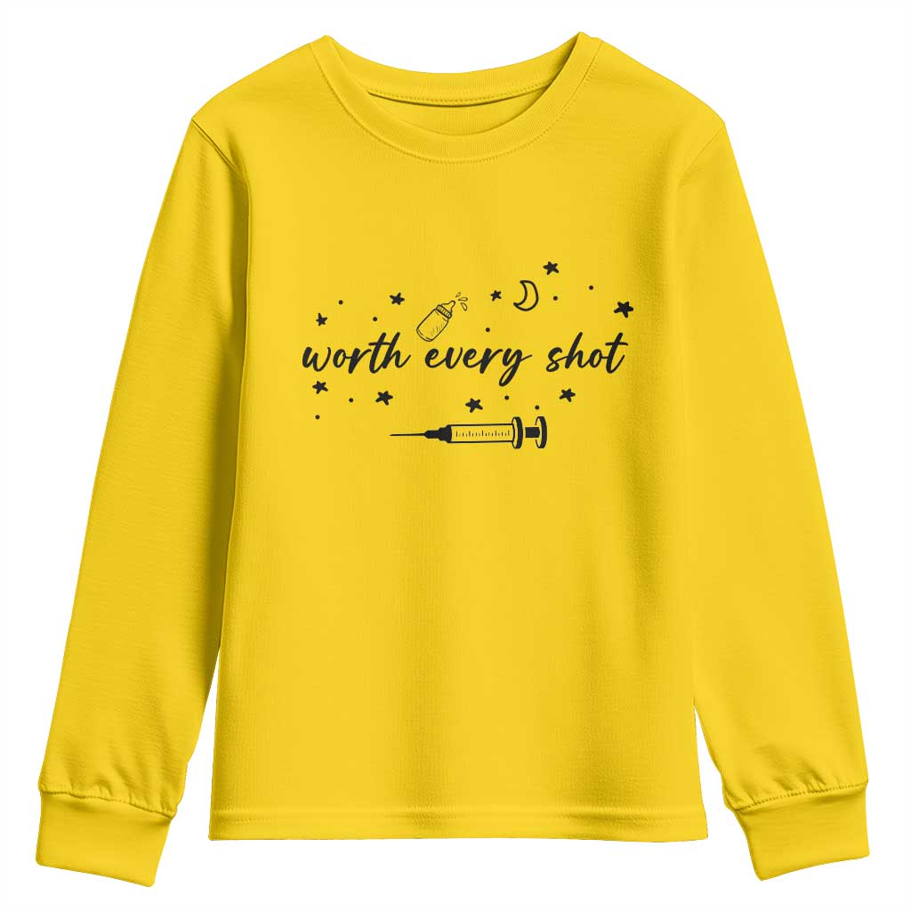 Worth Every Shot Youth Sweatshirt IVF Baby Pregnancy Announcement TS10 Daisy Print Your Wear