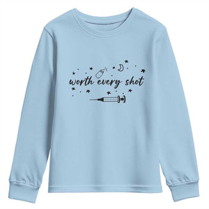Worth Every Shot Youth Sweatshirt IVF Baby Pregnancy Announcement TS10 Light Blue Print Your Wear