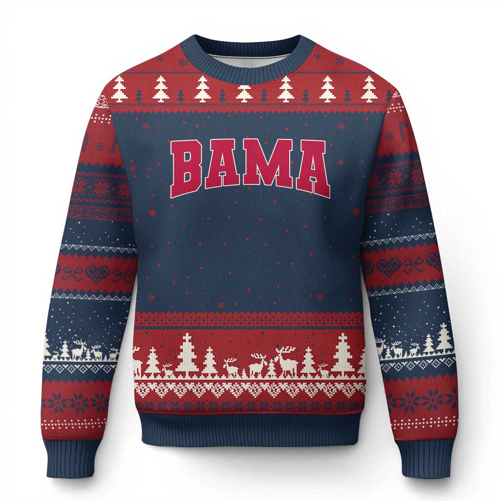 Vintage Bama Ugly Christmas Sweater Retro Varsity Alabama Football Lover AL State TS10 Navy Red Print Your Wear