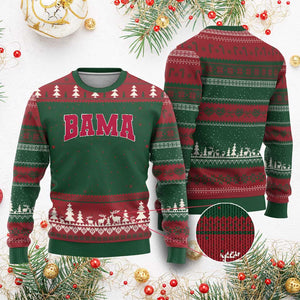 Vintage Bama Ugly Christmas Sweater Retro Varsity Alabama Football Lover AL State TS10 Red Green Print Your Wear