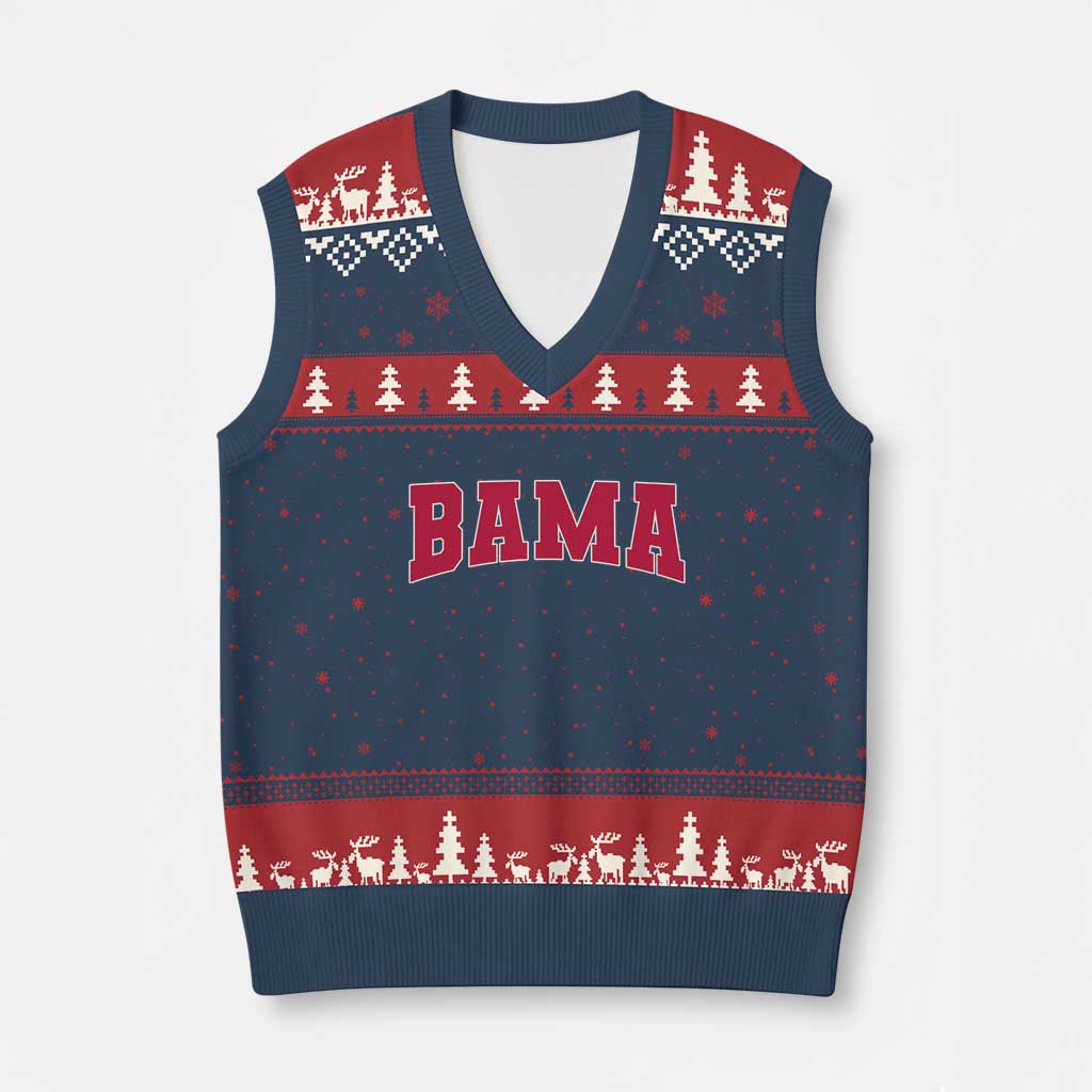 Vintage Bama V-Neck Knit Sweater Vest Retro Varsity Alabama Football Lover AL State TS10 Navy Red Print Your Wear