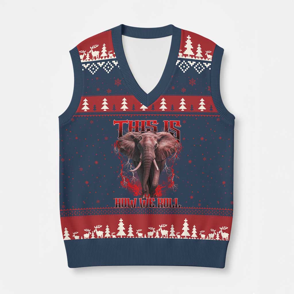 Alabama Fan V-Neck Knit Sweater Vest This Is How We Roll Bama Mascot Game Day TS10 Navy Red Print Your Wear
