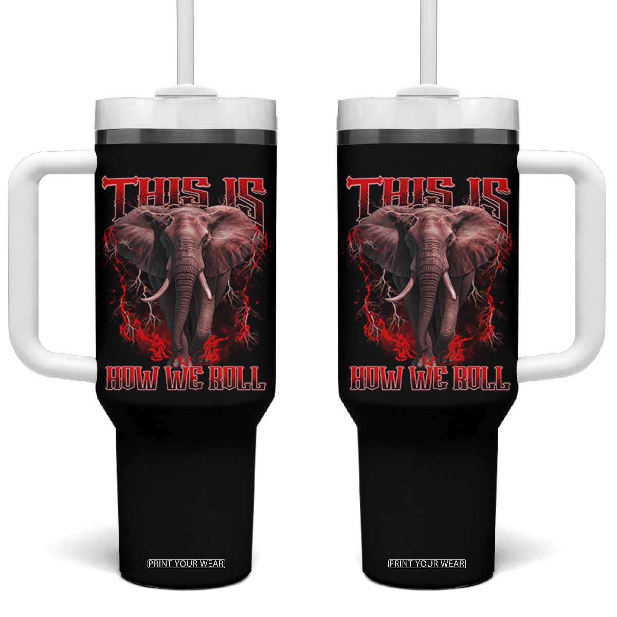 Alabama Fan Tumbler With Handle This Is How We Roll Bama Mascot Game Day TS10 One Size: 40 oz Black Print Your Wear