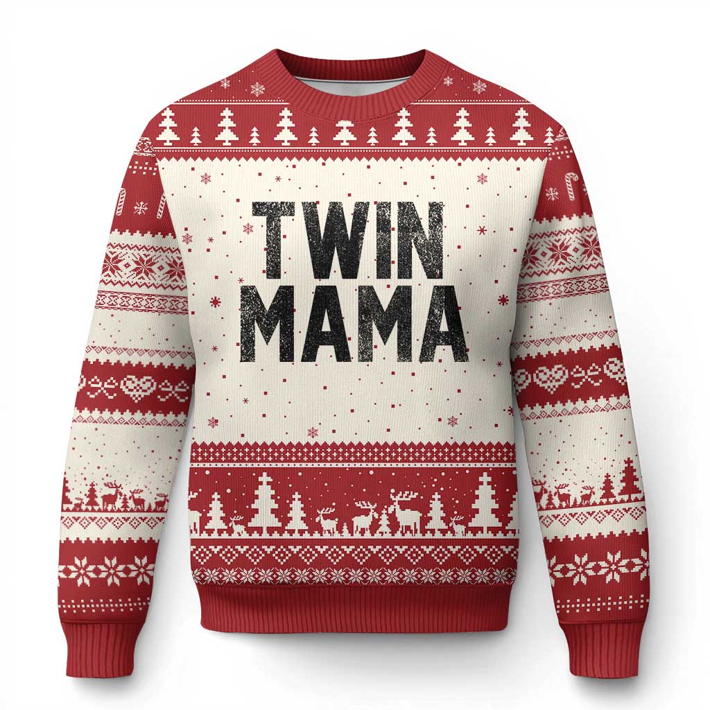 Twin Mama Ugly Christmas Sweater Pregnancy Announcement New Mom Mothers Day Gift TS10 Beige Red Print Your Wear