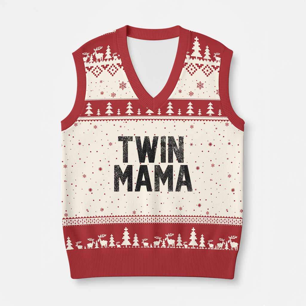Twin Mama V-Neck Knit Sweater Vest Pregnancy Announcement New Mom Mothers Day Gift TS10 Beige Red Print Your Wear