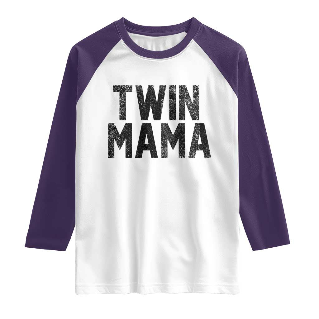 Twin Mama Raglan Shirt Pregnancy Announcement New Mom Mothers Day Gift TS10 White Purple Print Your Wear
