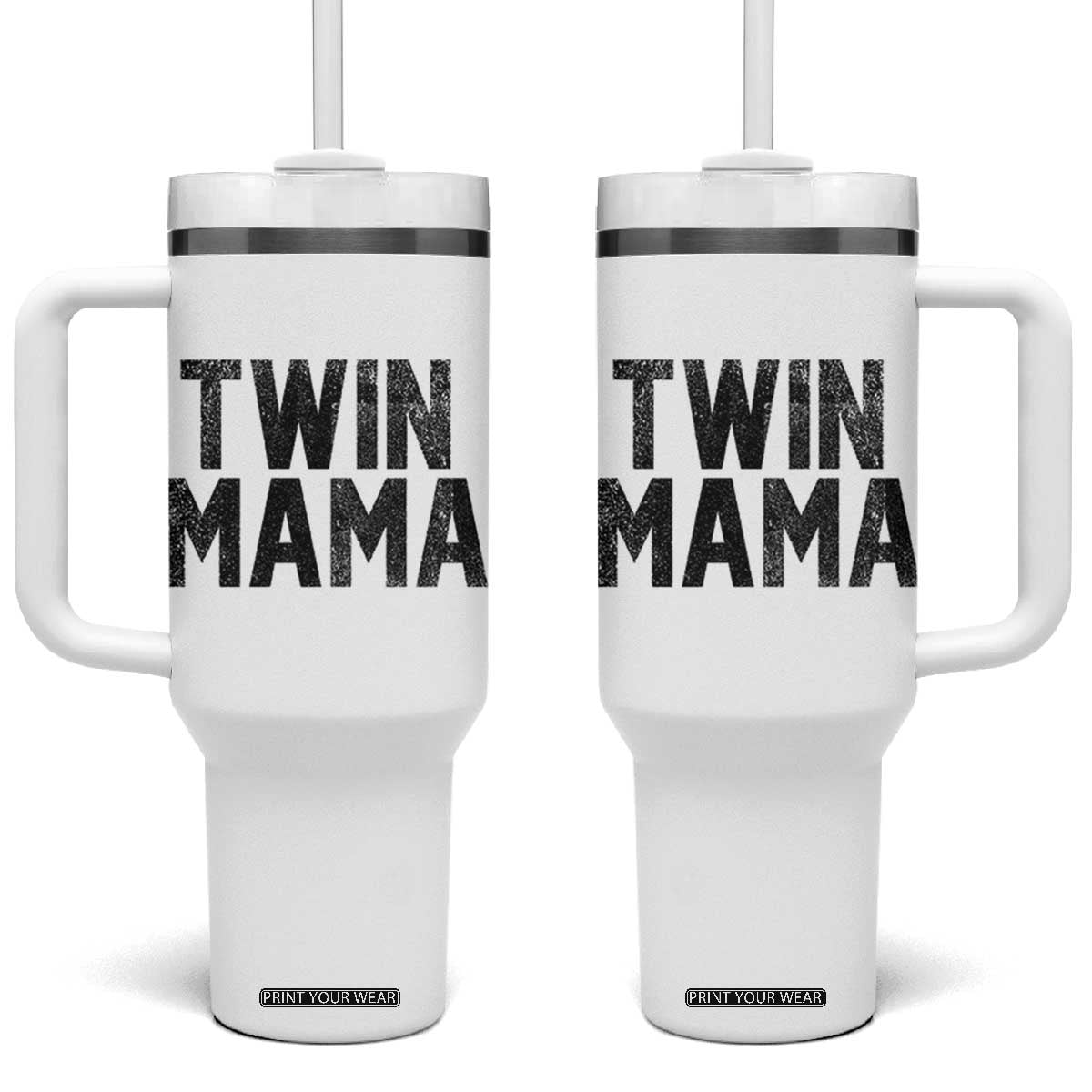 Twin Mama Tumbler With Handle Pregnancy Announcement New Mom Mothers Day Gift TS10 One Size: 40 oz White Print Your Wear