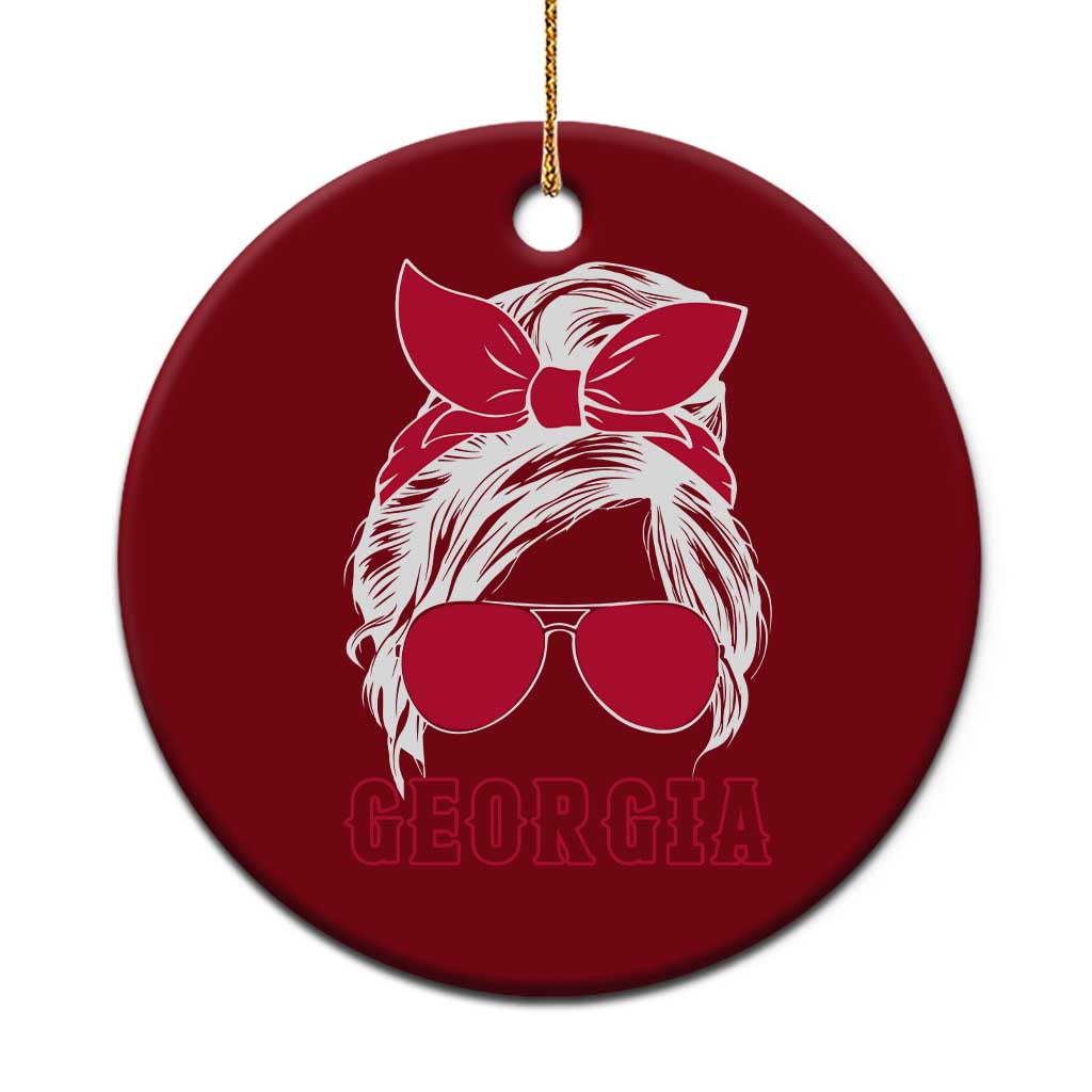 Georgia Lovers Ceramic Ornament Bulldogs Game Day Messy Bun TS10 1pc Red Print Your Wear