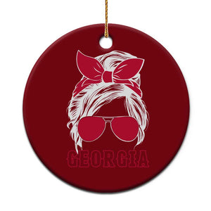 Georgia Lovers Ceramic Ornament Bulldogs Game Day Messy Bun TS10 1pc Red Print Your Wear